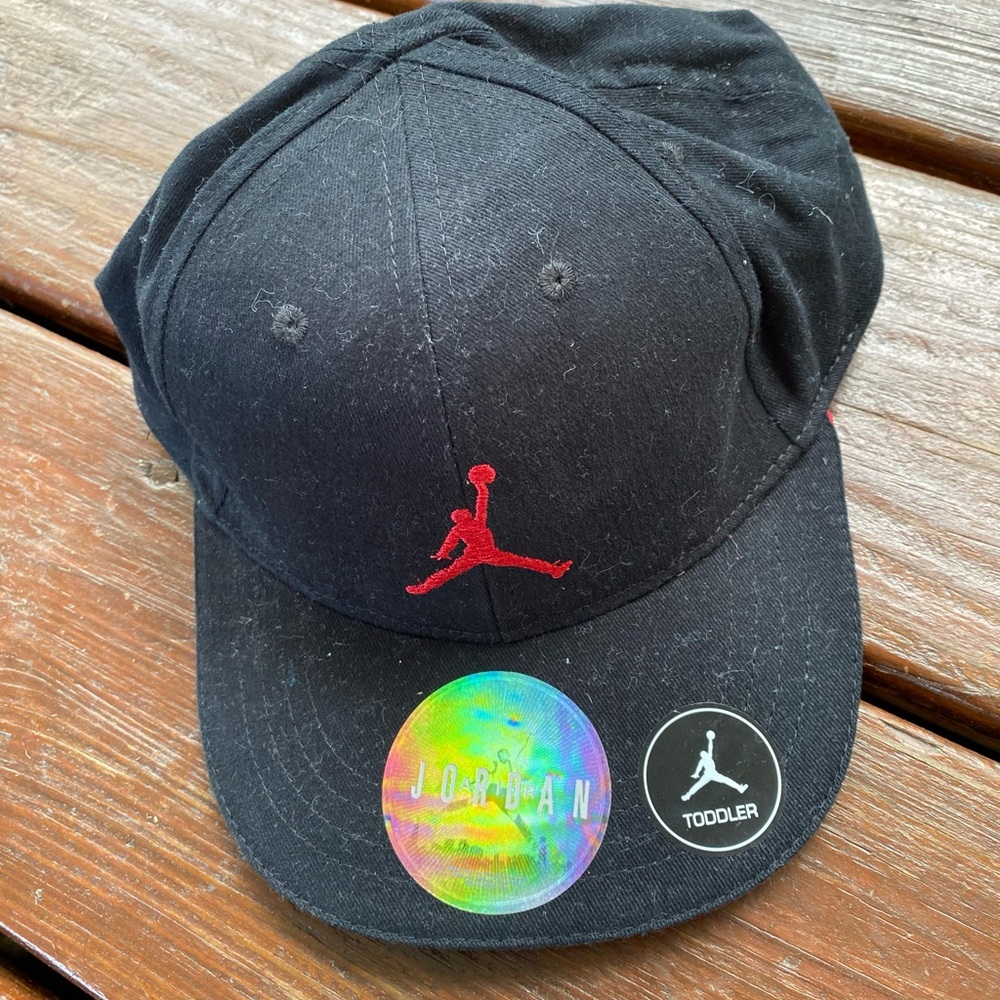 NEW Jordan Black and Red Snapback Hat toddler size with Holographic Logo